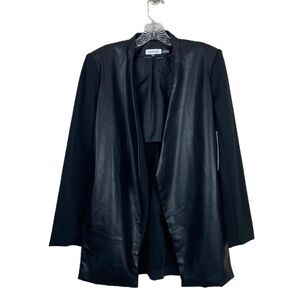 Calvin Klein Jacket Black Faux Leather Combo Open Front